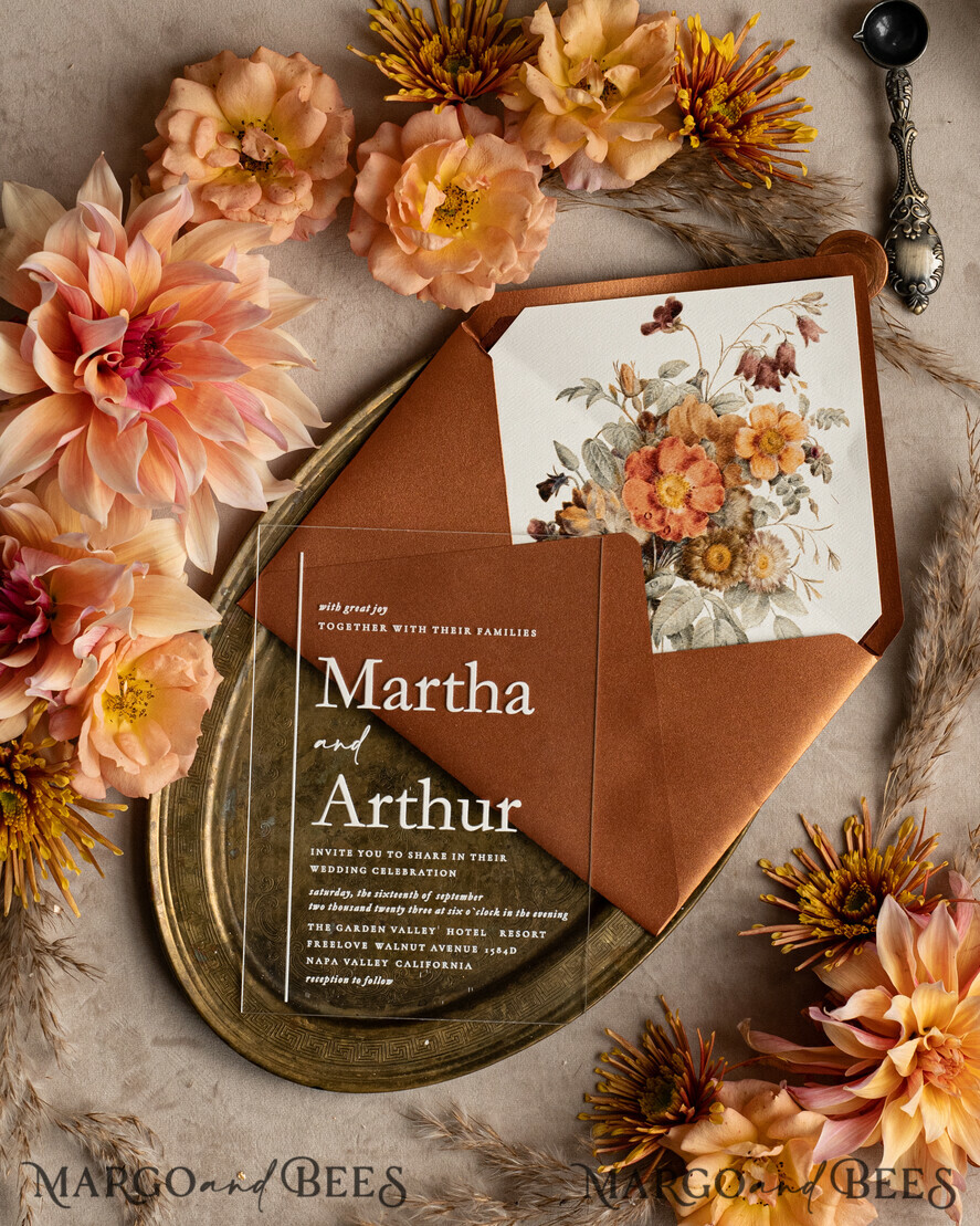 WEDDING INVITATIONS modern calligraphy / fine art Fall Terracotta Acrylic Wedding Invitation set, Real Pampas Grass Floral Wedding Invitations, Copper French Provence Invitation suite, Rust Pampas Grass Boho wedding invitation suite, Modern Fine Art Burnt Orange Wedding Invitation Suite