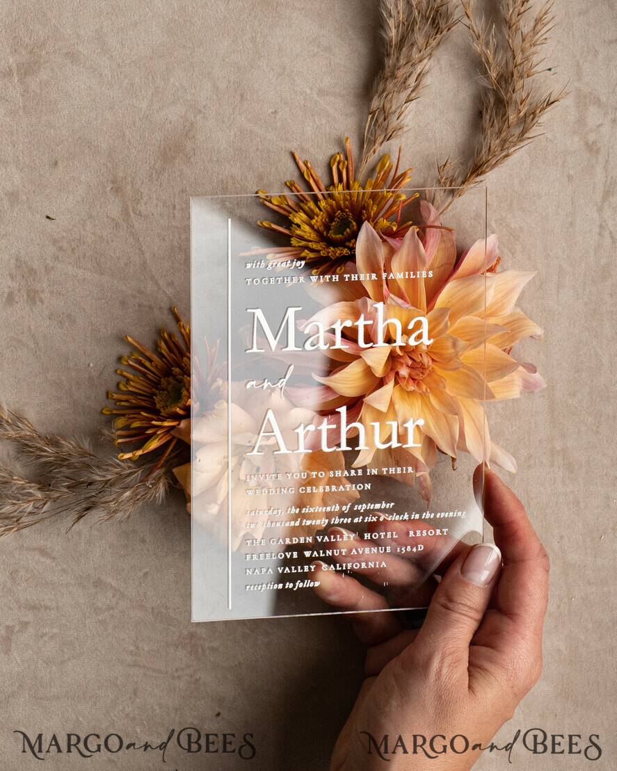 WEDDING INVITATIONS modern calligraphy / fine art Fall Terracotta Acrylic Wedding Invitation set, Real Pampas Grass Floral Wedding Invitations, Copper French Provence Invitation suite, Rust Pampas Grass Boho wedding invitation suite, Modern Fine Art Burnt Orange Wedding Invitation Suite