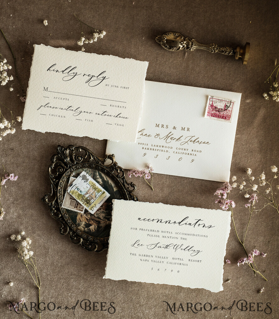 Ivory Gold Wedding Invitation, Floral Wedding Invitation, Tuscany