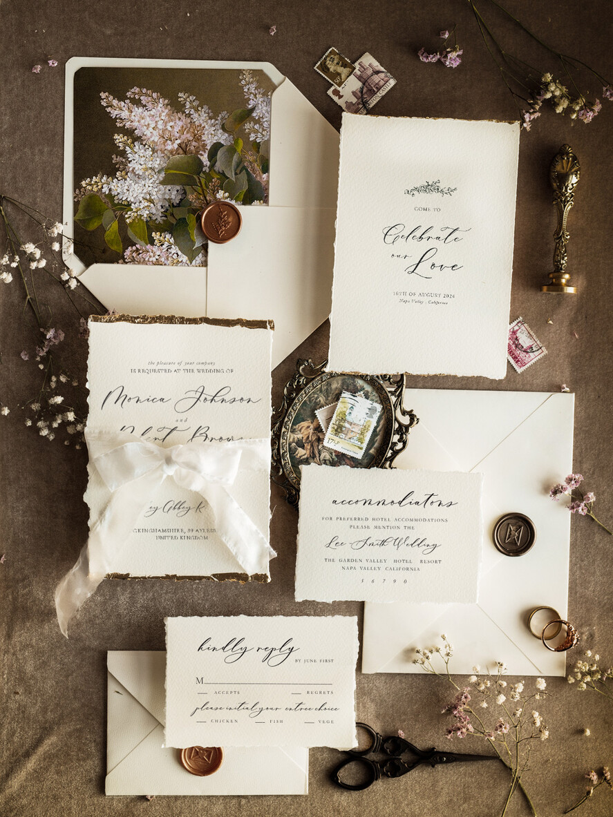 WEDDING INVITATIONS modern calligraphy / fine art Ivory Gold Wedding Invitation, Floral Wedding Invitation, Tuscany Italian Invitation suite, Wreath Monogram wedding invitation suite, Deckled Edge Invites, Torn Edge Wedding Invitations golden, Fine Art Wedding Invitation Suite, Deckled Edge Paper