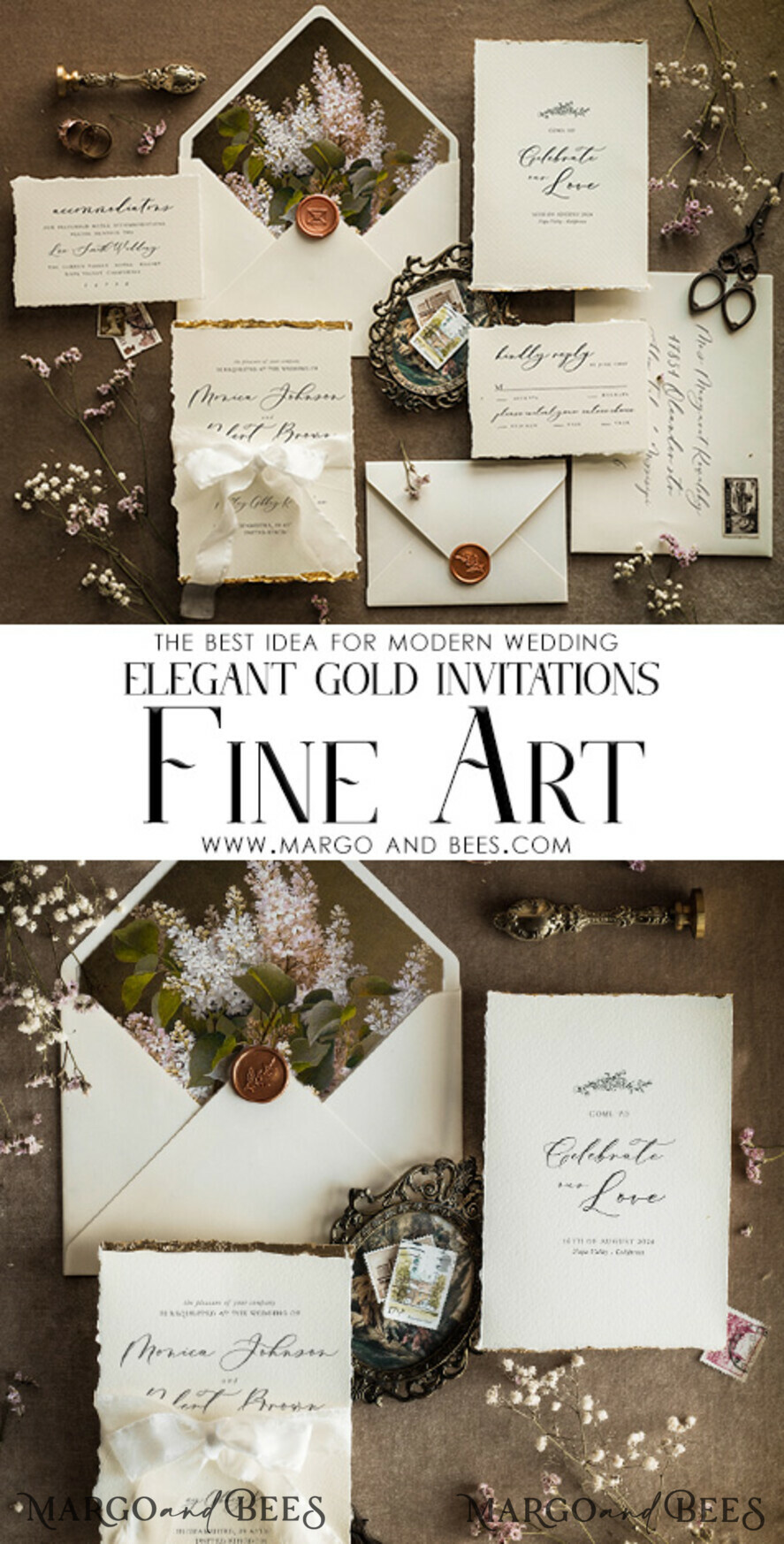 WEDDING INVITATIONS modern calligraphy / fine art Ivory Gold Wedding Invitation, Floral Wedding Invitation, Tuscany Italian Invitation suite, Wreath Monogram wedding invitation suite, Deckled Edge Invites, Torn Edge Wedding Invitations golden, Fine Art Wedding Invitation Suite, Deckled Edge Paper