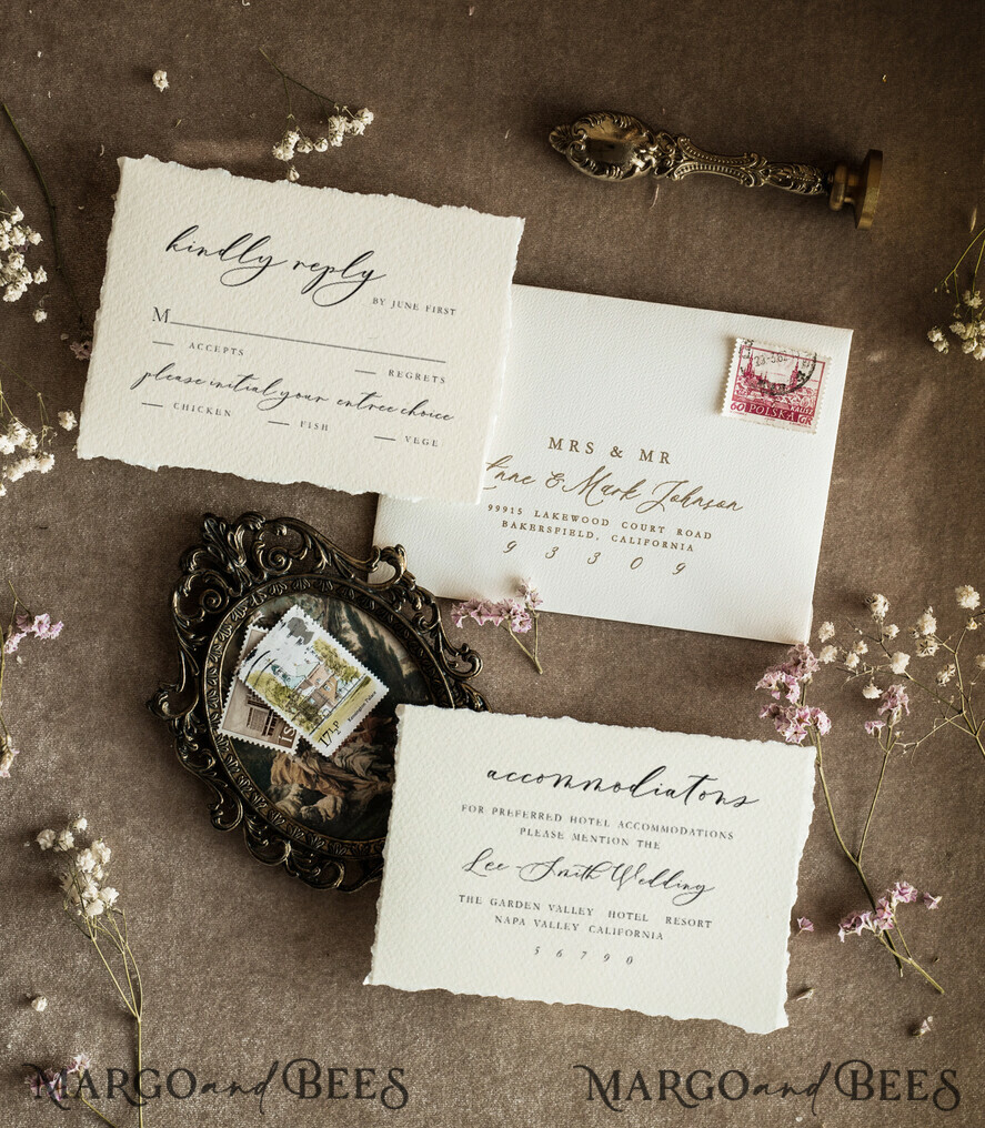 WEDDING INVITATIONS modern calligraphy / fine art Ivory Gold Wedding Invitation, Floral Wedding Invitation, Tuscany Italian Invitation suite, Wreath Monogram wedding invitation suite, Deckled Edge Invites, Torn Edge Wedding Invitations golden, Fine Art Wedding Invitation Suite, Deckled Edge Paper