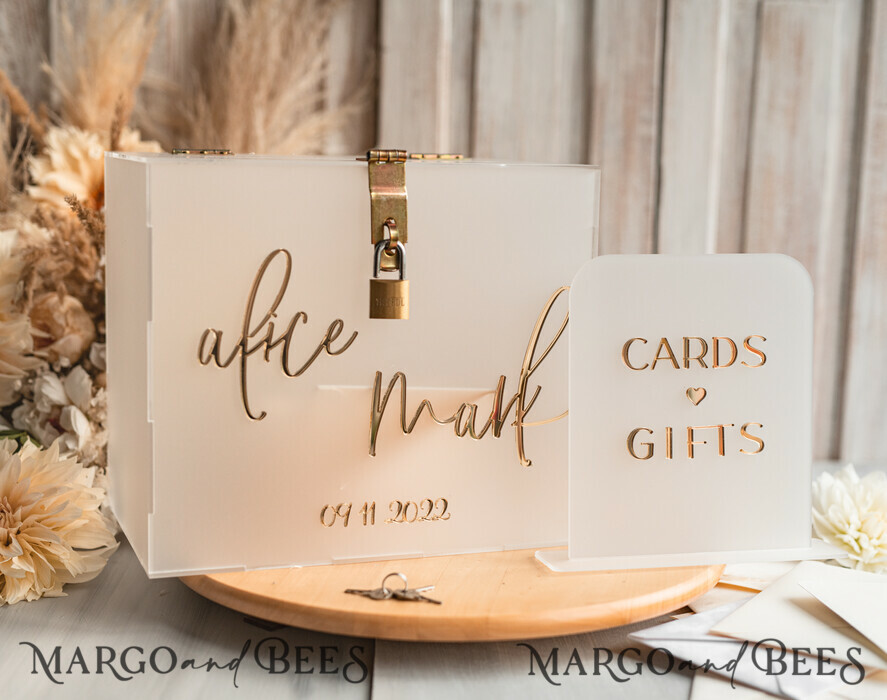 Elegant Frozen wedding Set acrylic card box with Lock and sign