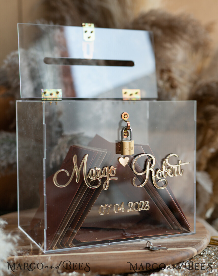 Modern Clear wedding wishing well acrylic card box with Lock, Personalized  Wedding Card Box, Clear Card Box, Wedding Card Box with Lid, Wedding Money