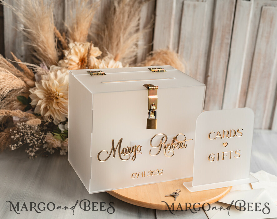Unique Frosted Wedding Card Box With Simple Sign EWBA003