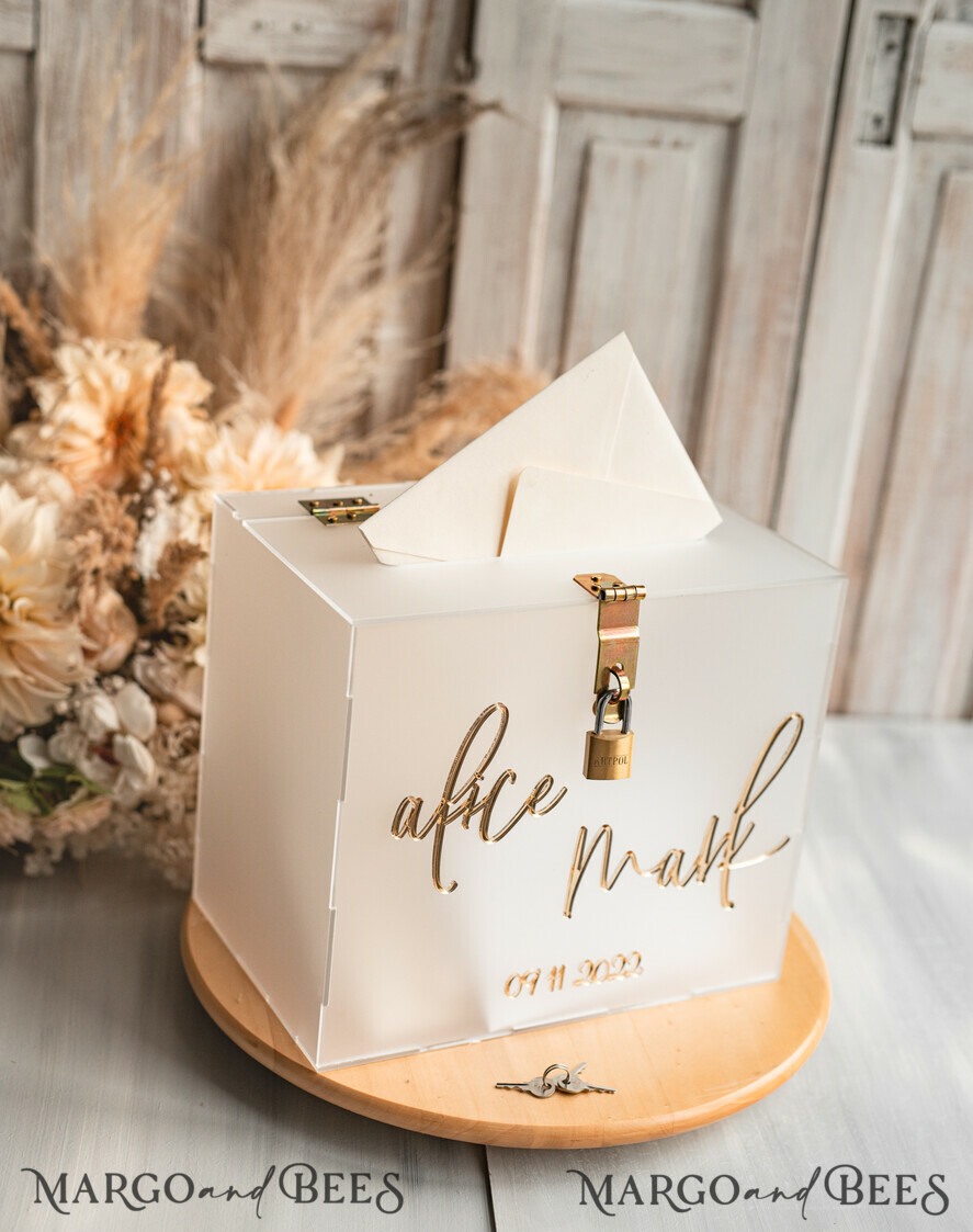Elegant Clear wedding wishing well acrylic card box with Lock, Personalized  Wedding Card Box, Card Box with heart and branch , Wedding Card Box with