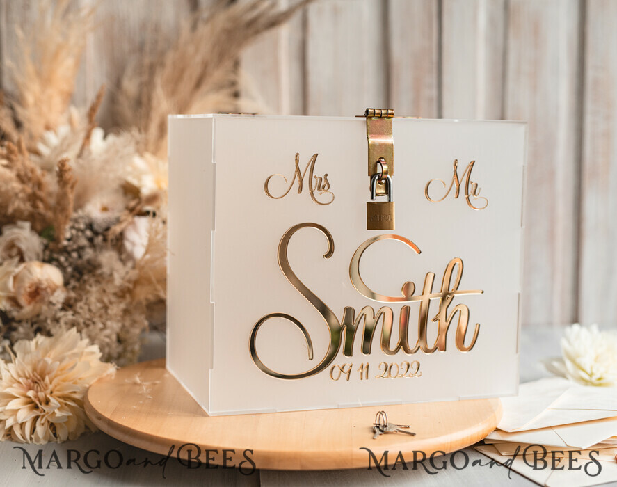 Elegant Frozen wedding Set acrylic card box with Lock and sign