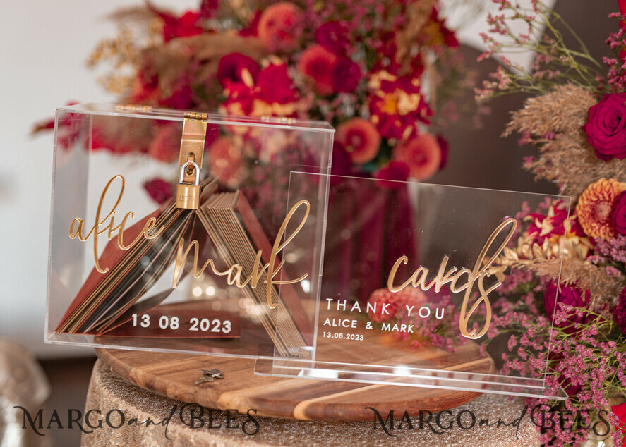 Elegant Clear wedding Set acrylic card box with Lock and sign