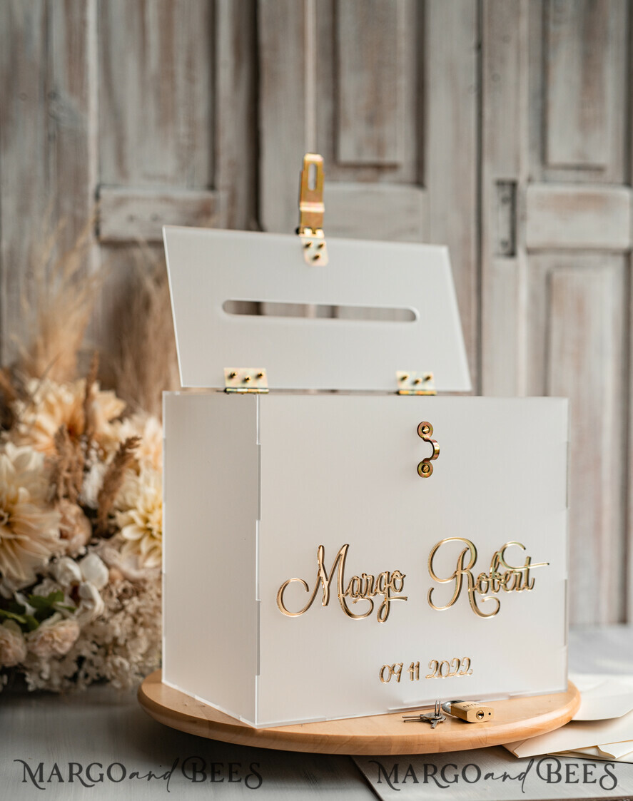10 Acrylic Wedding Gift Card Box with Lock Key Thank You Sign - Clear