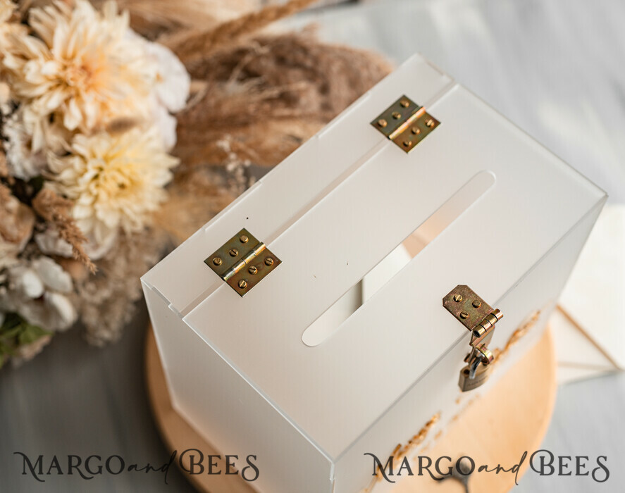 Gold Mirror Wedding Card Box With Lock,Safe  