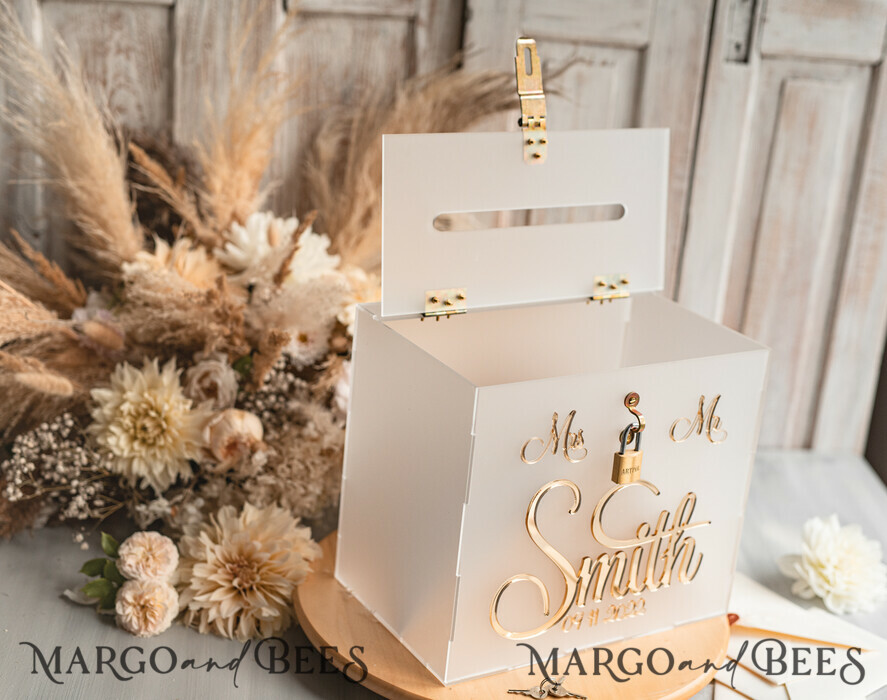 Acrylic Wedding Card Box, Frosted / Gold Foil