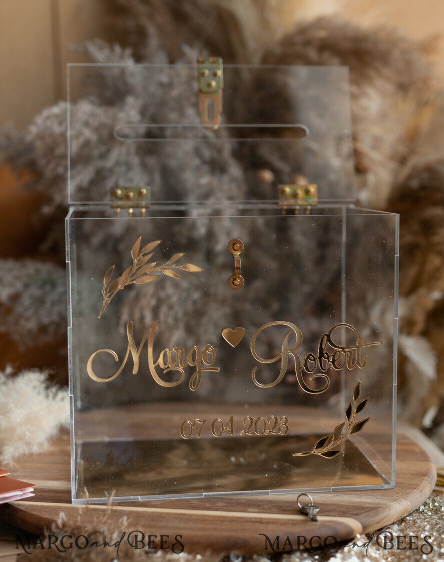 Clear Personalized Acrylic Card Box I Wedding Card Box with Lock