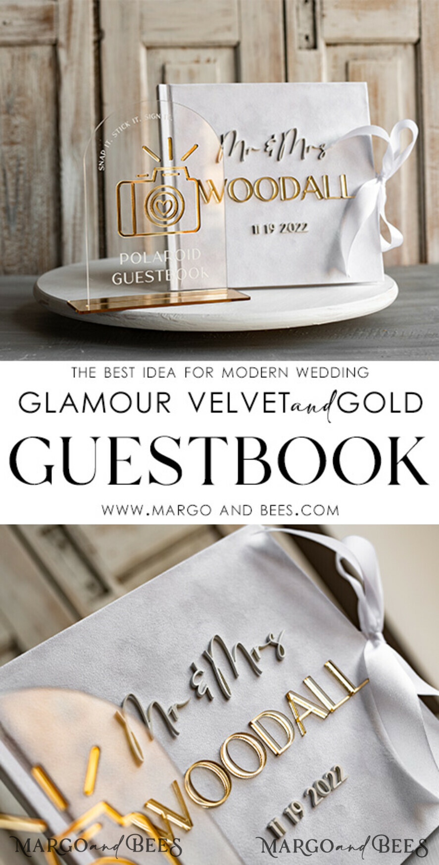 Velvet Polaroid photo album with writing space, Wedding Album Velvet With  Mirror Gold Lettering, Personalized Photo Guest Book, Instax Wedding Book,  Photo Booth Album