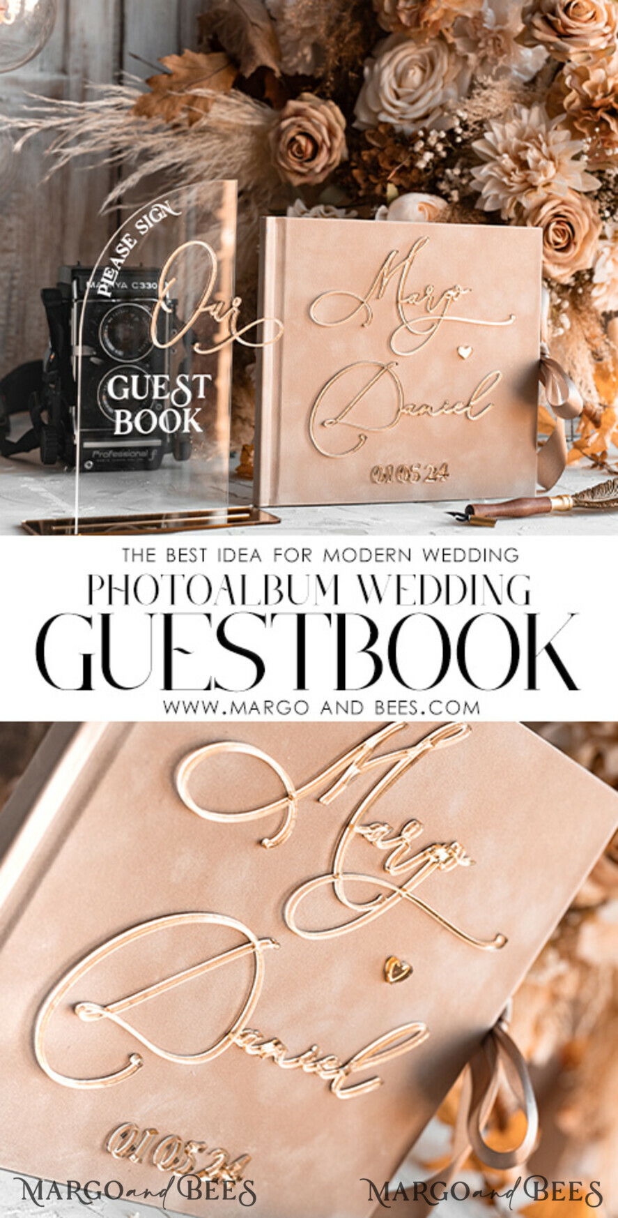 Nude Boho Instax velvet Wedding GuestBook Gold, Beige Instant Wedding Guest  Book, Polaroid velvet Guestbook Taupe Golden wedding