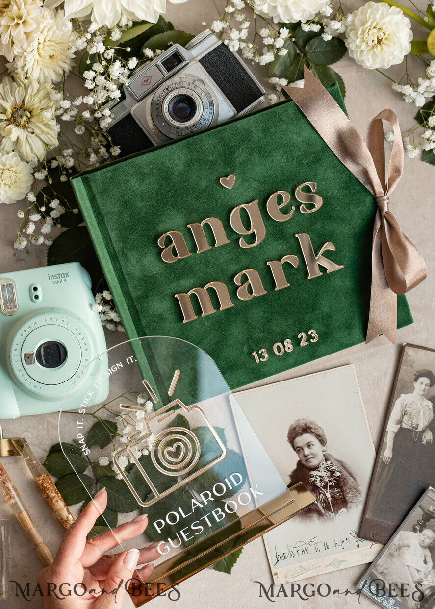 Olive Green Wedding Album With Gold Lettering, Instax Picture Album,  Personalized Photo Guest Book, Instax Wedding Book, Photo Booth Album 