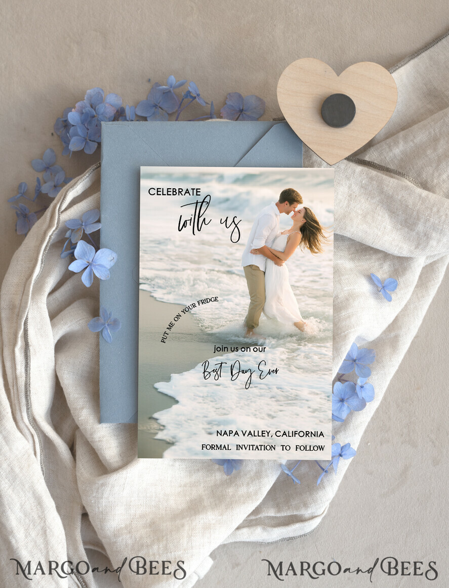 DATEN MERKEN Fotomagnete Personalisierter Foto-Reise-Save-the-Date-Herz-Holzmagnet und Karte, Hochzeitsfoto-Save-the-Dates rustikale Magnete, Foto-Save-the-Date-Karten