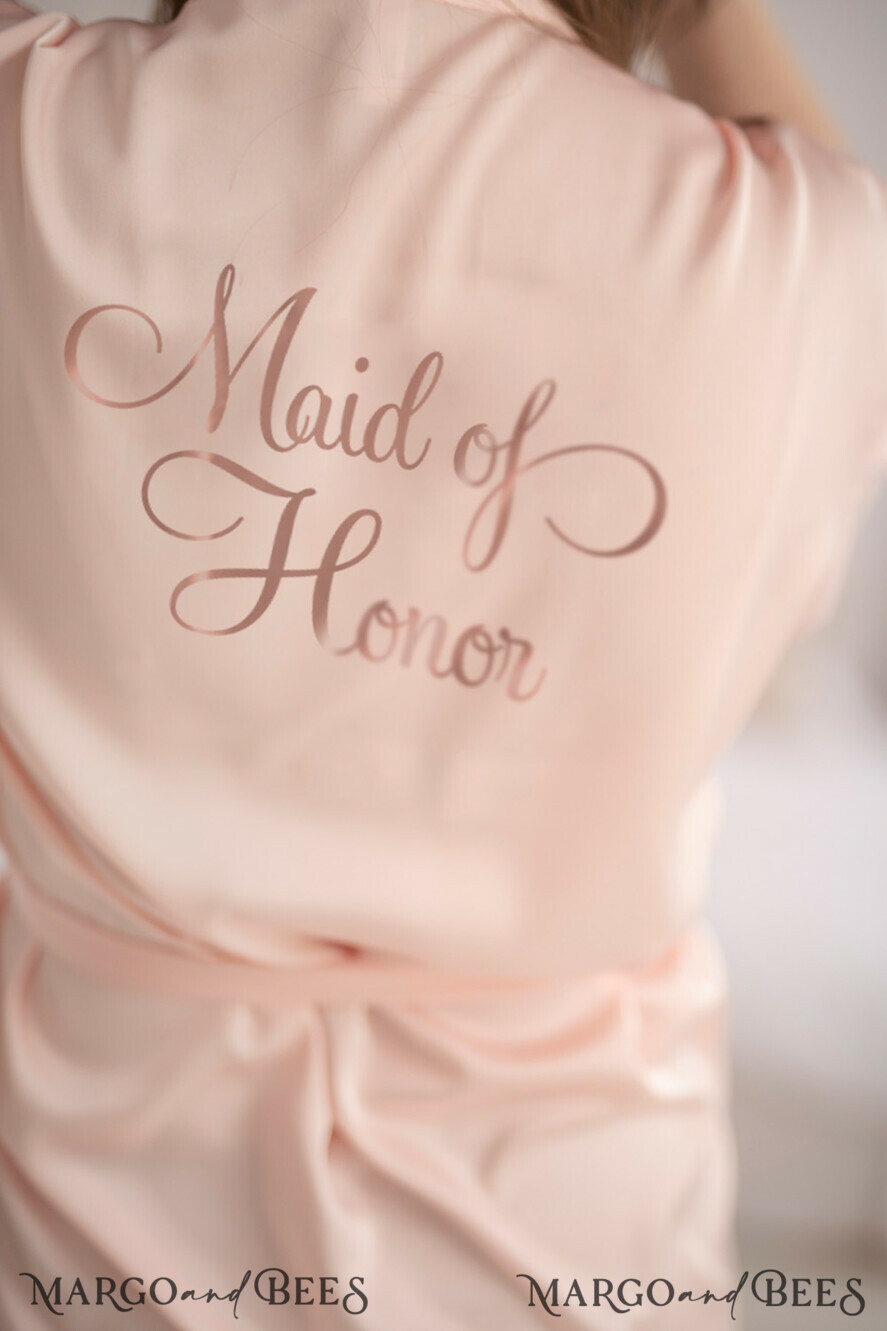 Champagne satin bride robe with your custom inscription, Elegant