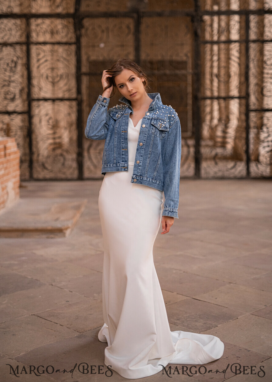 jeans wedding jacket denim bride Text on the back Name of the Bride 14 jacket bride