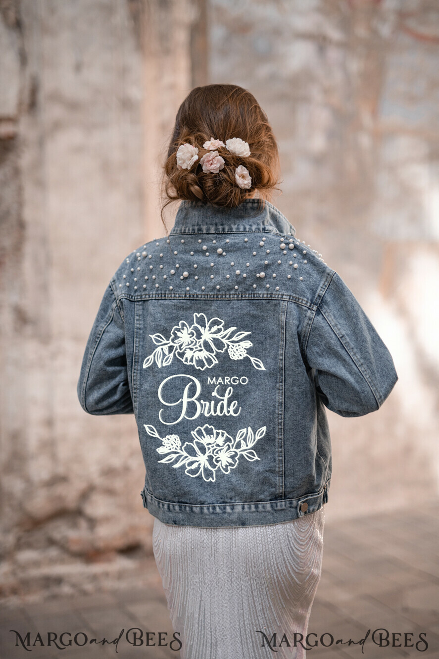 wedding jacket denim bride Text on the back Name of the Bride