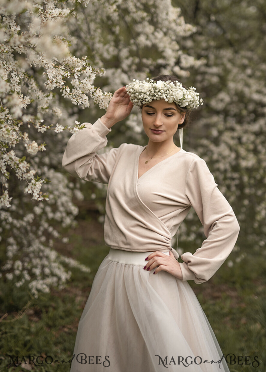 Delicate Velvet Wedding Bolero blouse or bolero wedding bolero Beige wedding velvet bolero or cover for Bride