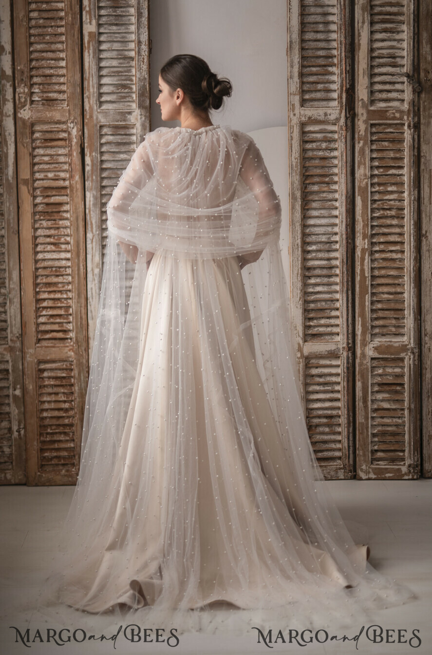 3D Lace Appliques Tulle Long Wedding Bridal Cape Custom Made Cloak
