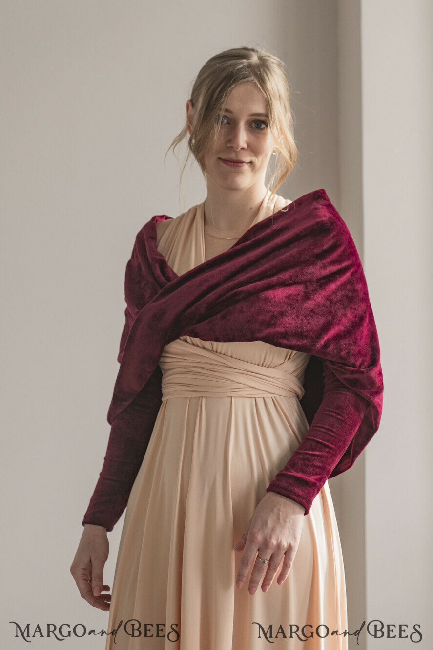 maroon burgundy marsala velvet bolero with sleeves for bridesmaid Wedding dress topper for maid of honour cover for wedding dress perfect white wedding bolero velvet wedding bolero