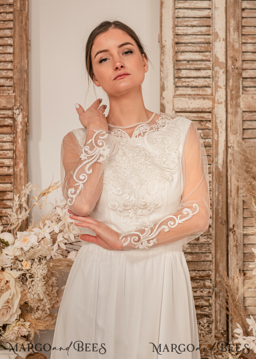 Lace Wedding Bolero Long Sleeve Wedding Puff Sleeve Mesh Shrug