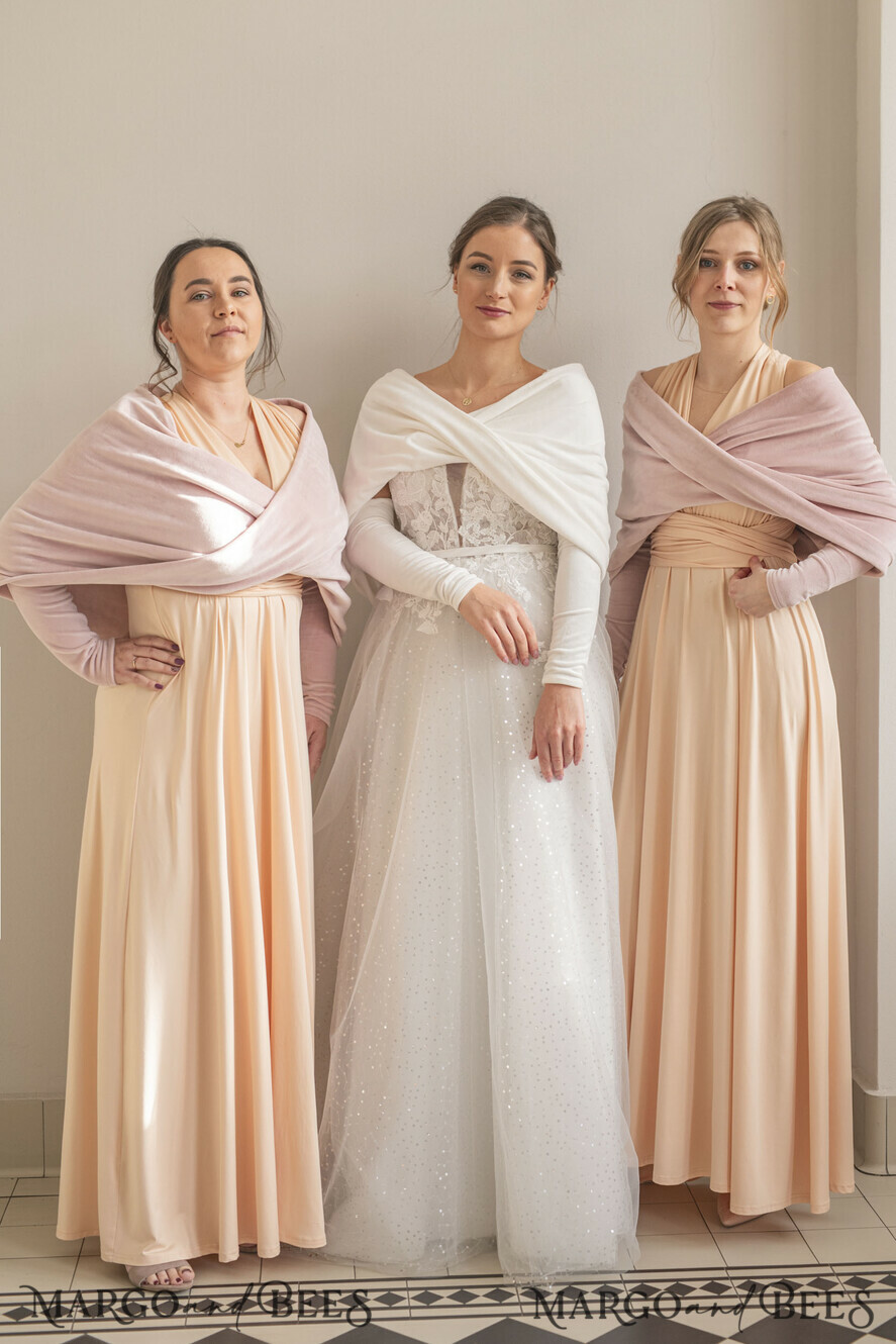Blush wedding dress with bridesmaids 2025