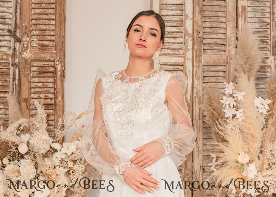 Lace Wedding Bolero Long Sleeve , Bare Back Lace, Wedding