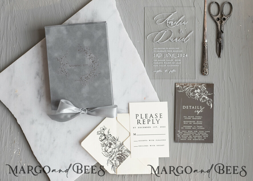Silver Foil Monogram & Logo Embossed Or Printed Paper Wedding Invitation  Box - Luxury Wedding Invitations, Handmade Invitations & Wedding Favors