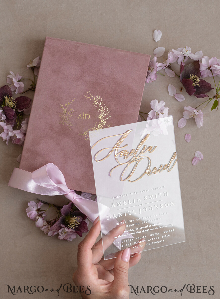 Luxury Gold Foil Wedding Invitation Box, Acrylic invitation in
