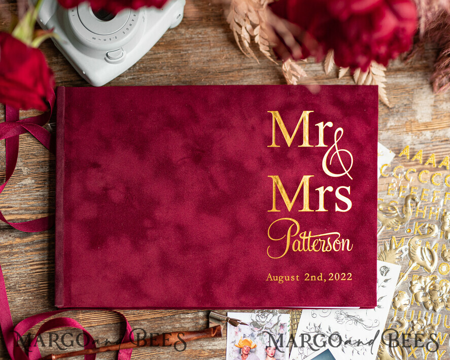 Wedding Album With Matte Gold Lettering, Personalized Photo Guest Book,  Instax Wedding Book, Photo Booth Album 
