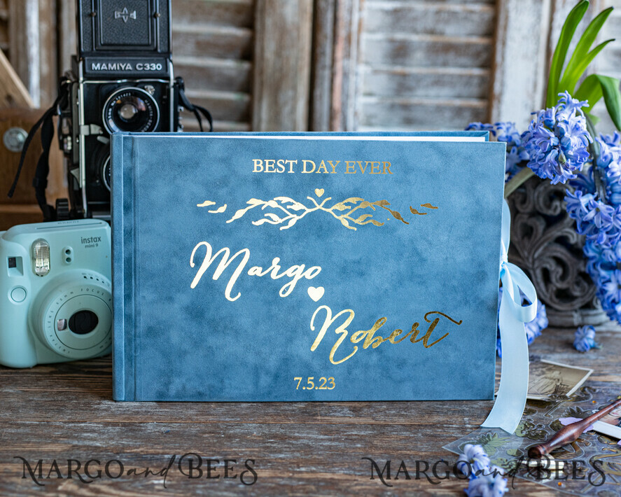 Velvet Polaroid photo album with writing space, Wedding Album Velvet With  Mirror Gold Lettering, Personalized Photo Guest Book, Instax Wedding Book