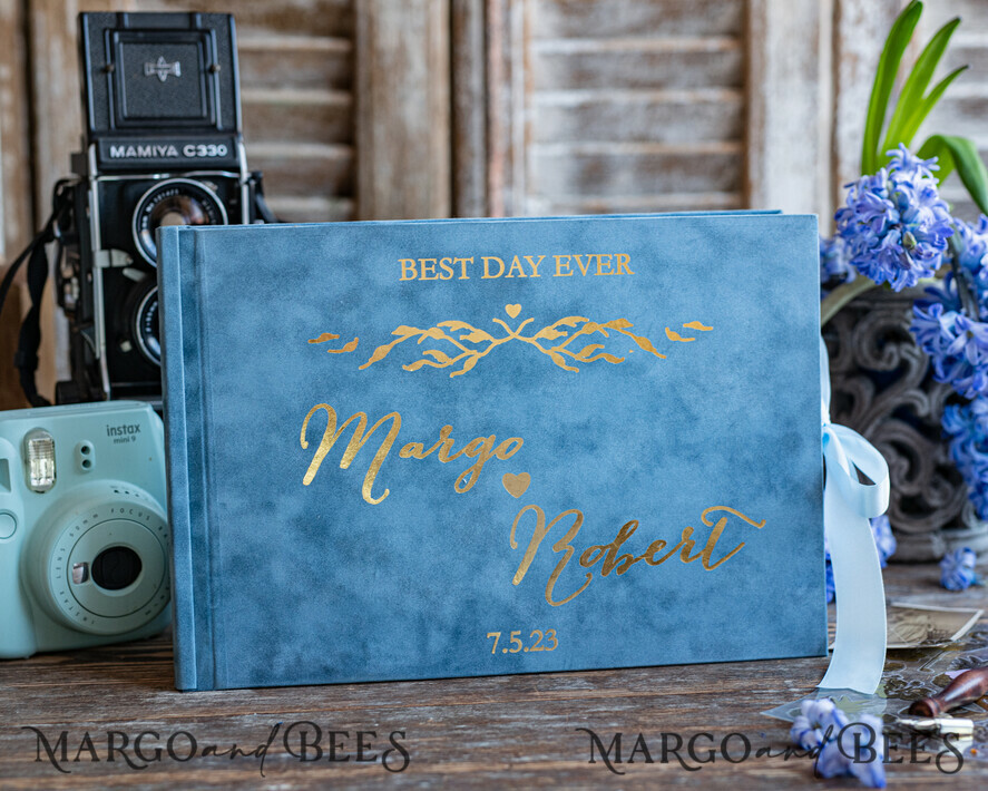 Dusty Blue Personalized Wedding Guest Book, Polaroid Wedding Guest