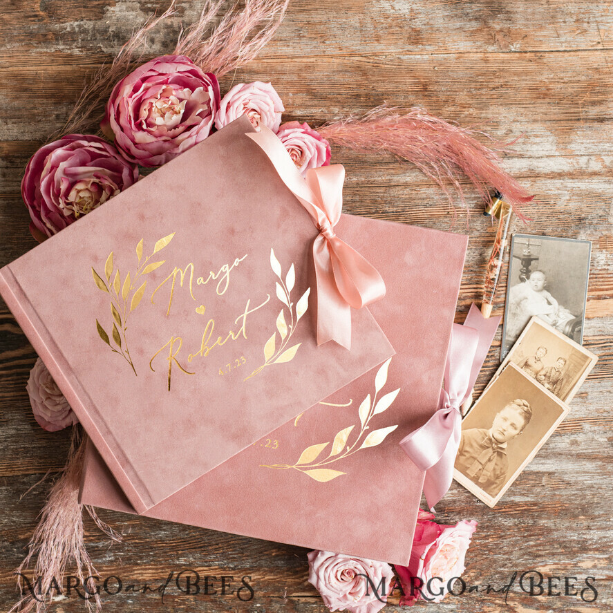 Plain baby pink linen photo album - Holds 40 photos (6x4 inch size) with  lined message area beside each clear sleeve