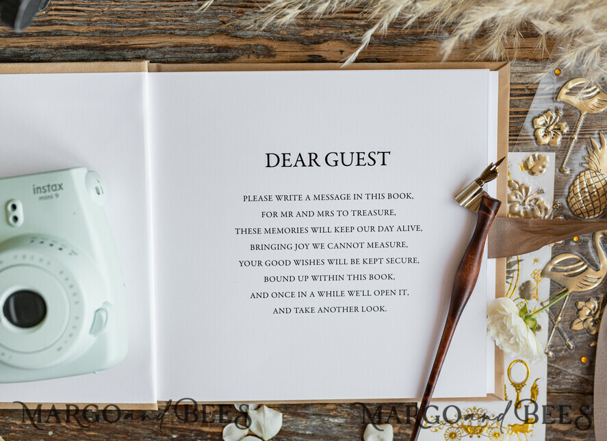 Personalised Ivory Instax velvet Wedding GuestBook Gold, Large