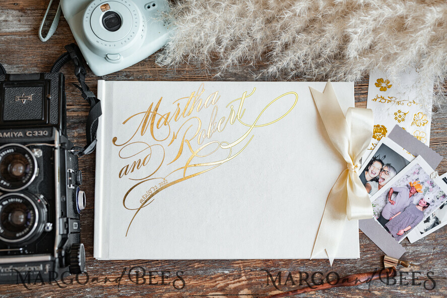 beige Instax velvet Wedding GuestBook Gold, Large Instant Wedding Guest Book,  Polaroid velvet Guestbook Nude Golden wedding