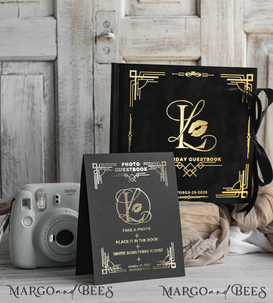 WEDDING GUEST BOOKS Velvet Instax Guestbook Black Boho Instax velvet Wedding GuestBook Gold, Black Instant Wedding Guest Book, Polaroid velvet Guestbook Black Golden wedding