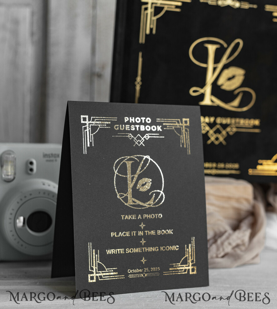 WEDDING GUEST BOOKS Velvet Instax Guestbook Black Boho Instax velvet Wedding GuestBook Gold, Black Instant Wedding Guest Book, Polaroid velvet Guestbook Black Golden wedding