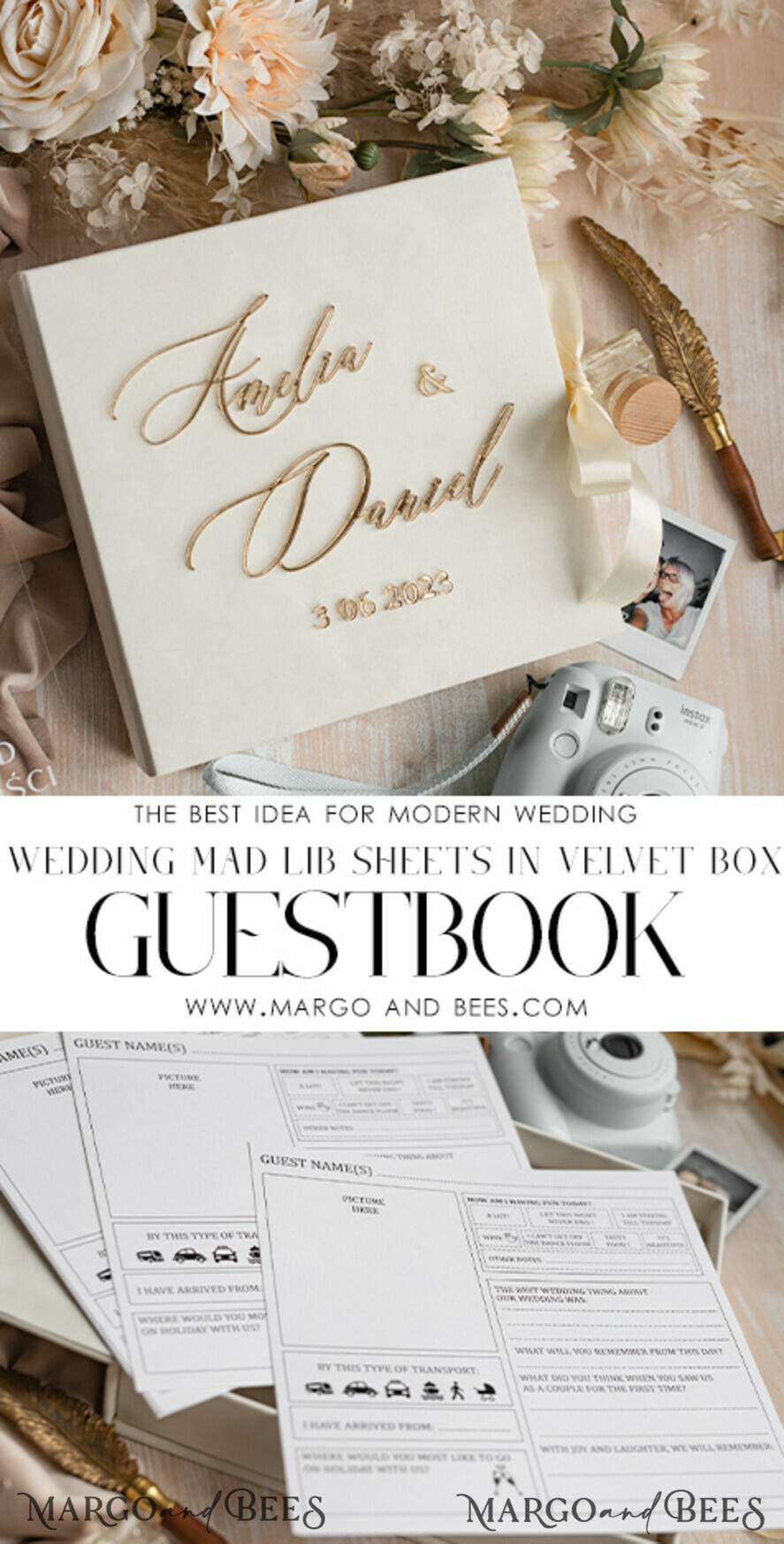 Wedding Guest Book Alternative - Wedding Advice Card Box with Lock