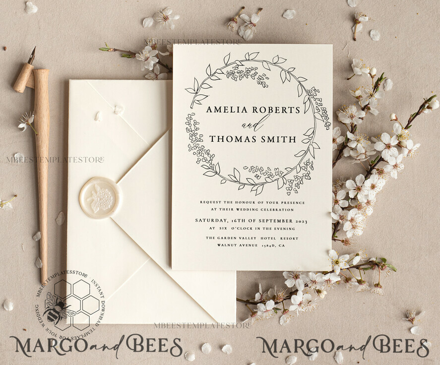 Elegant Wreath Wedding Invitations