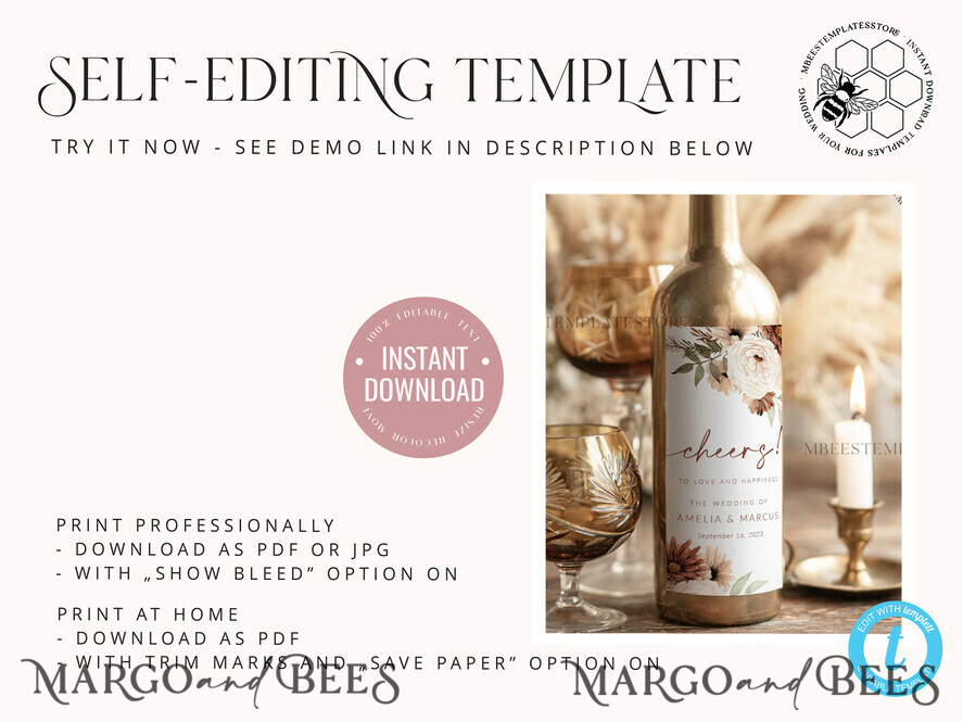 Candle Labels Template, Printable Boho Candle Label Template, DIY