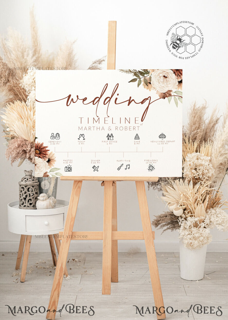 Boho Wedding Order of Events Timeline Sign Template, Fall Order of ...