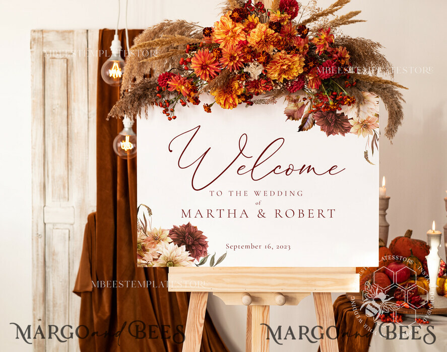 Editable Burgundy Floral Wedding Welcome Sign Template, Rustic  Flowers Wedding Sign Printable, Welcome Wedding Sign Stand, Instant  Download, Personalized Welcome Sign for Wedding, Wedding Decor, Plastic  Sign, Custom Design 