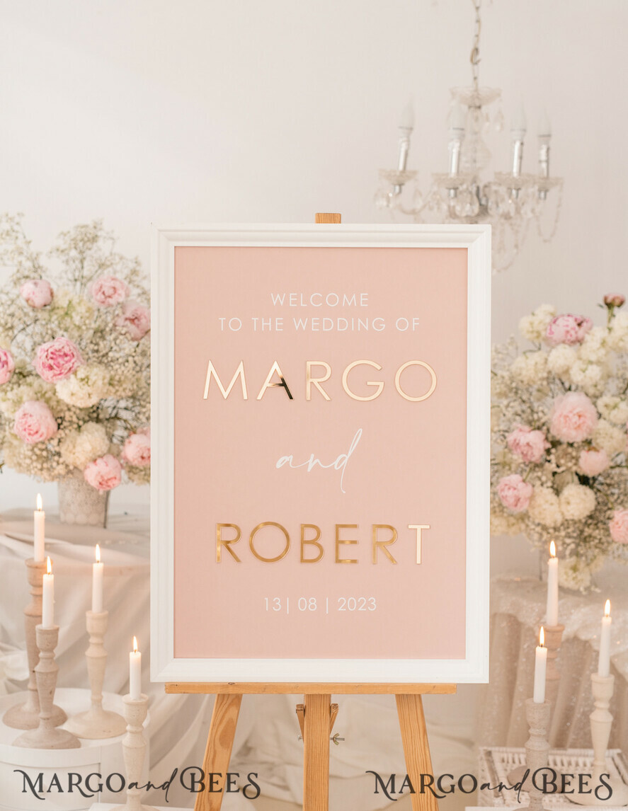 Pink Watercolour Floral Polaroid Picture Personalised Wedding Sign 