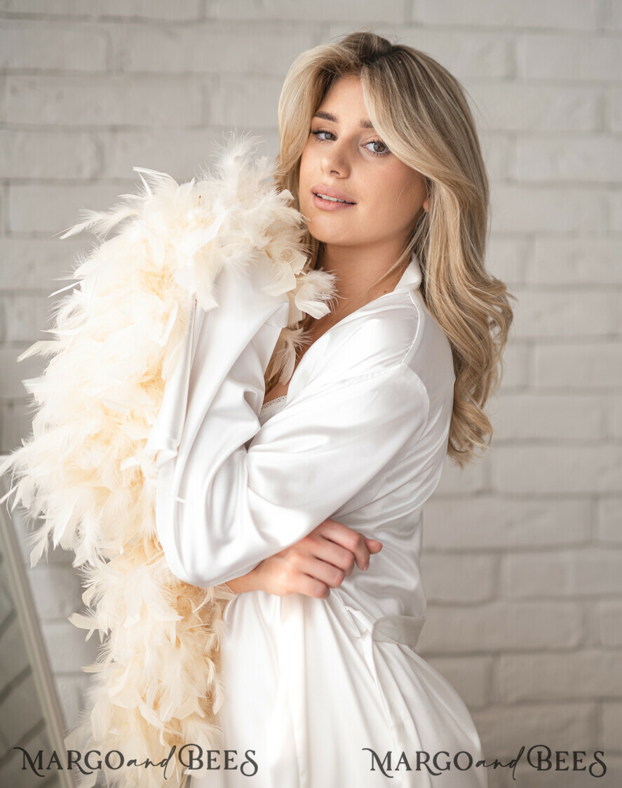 Bridal Robe with feathers and Nightgown Set, bridal robe kimono sleeve ...