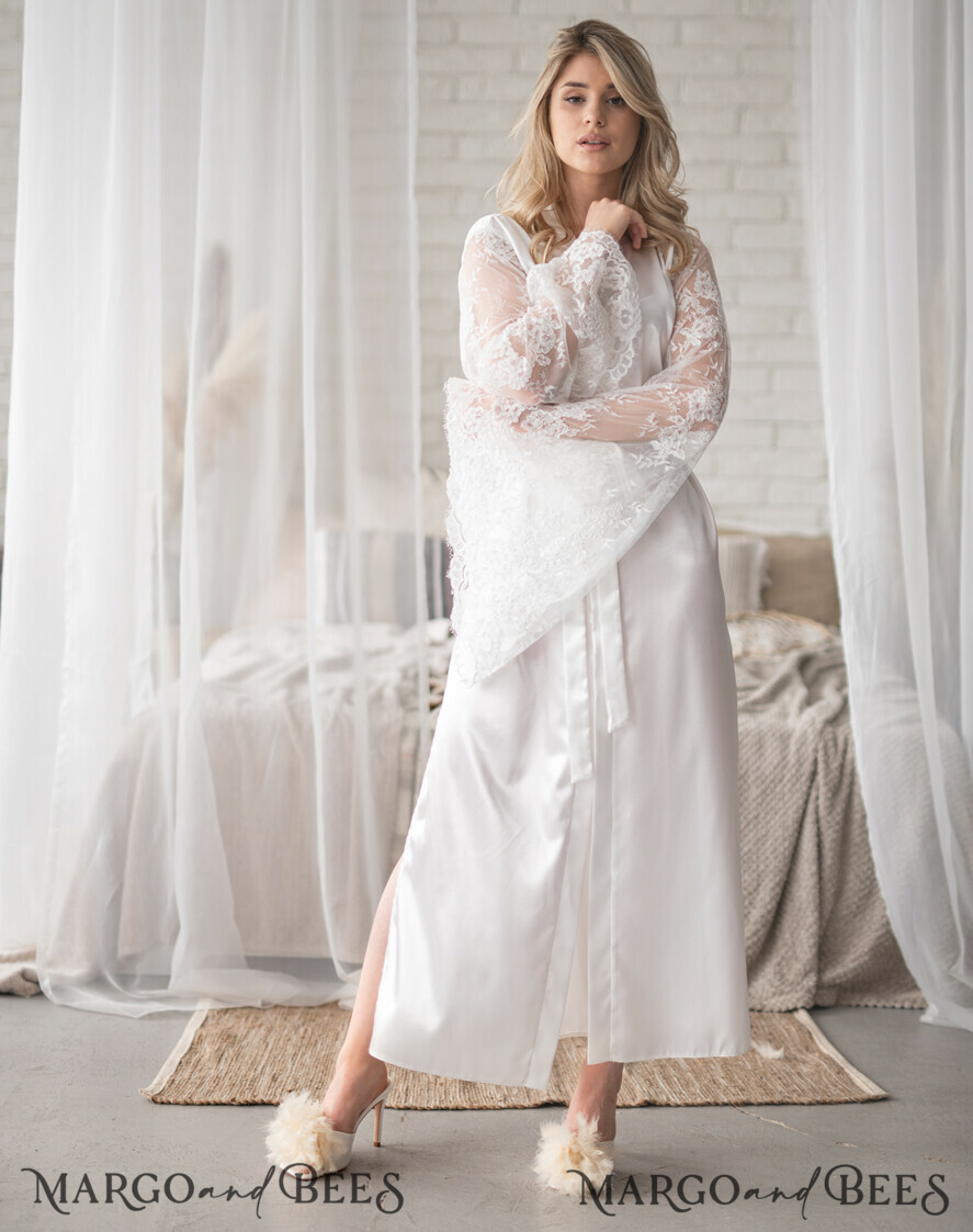Personalised Satin Robes Luxury Bride Dressing Gowns Sexy Lace