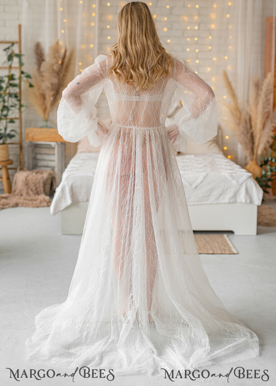 Lace bridal robe, sheer robe, long lace robe, floor length robe, wedding  lingerie, bridal lingerie