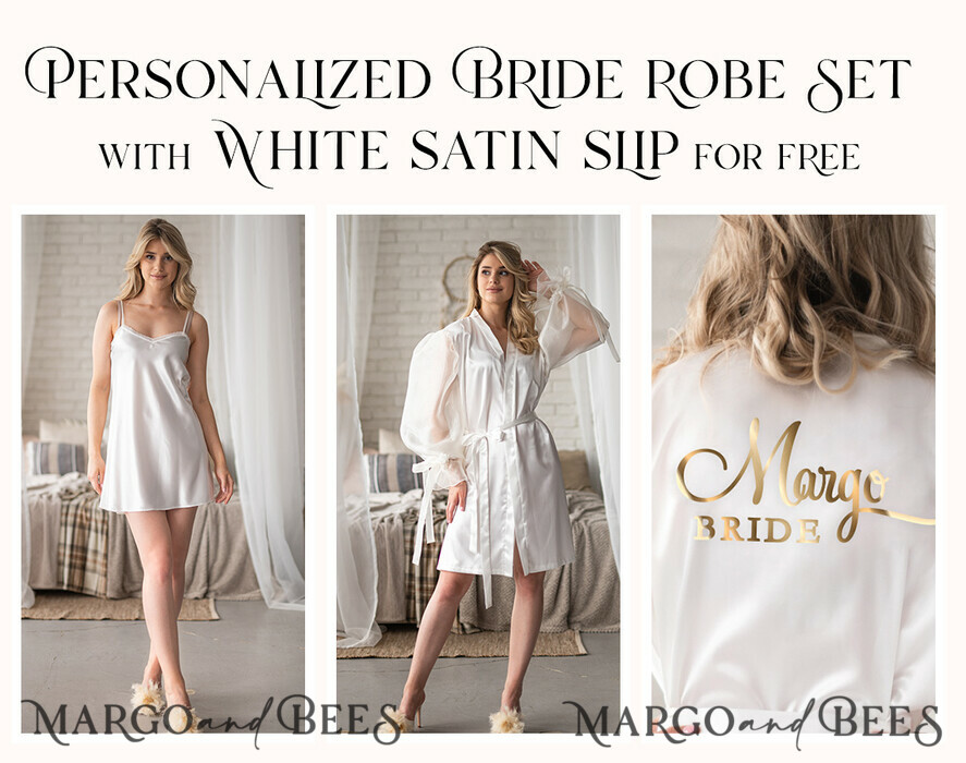 Custom bride robe and Nightgown Set, bridal robe puff long sleeve