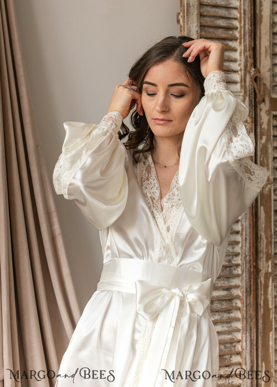 White Bride Satin Robe - Kimono Getting Ready Outfit - Shop Now! –  PrettyRobes.com